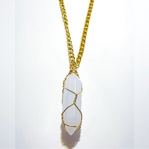 White Quartz Wire Wrapped Necklace